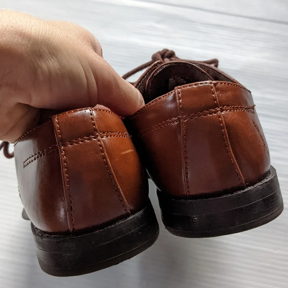 SONOMA boys dark tan faux leather lace-up dress shoes